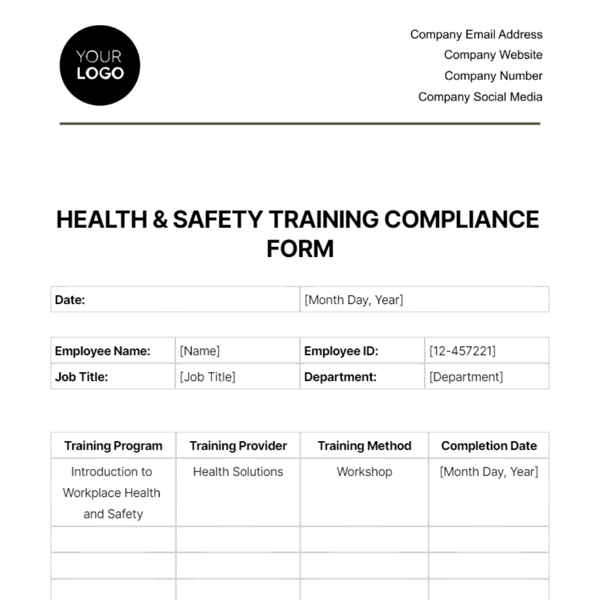 Health & Safety Training Compliance Form Template - Edit Online ...