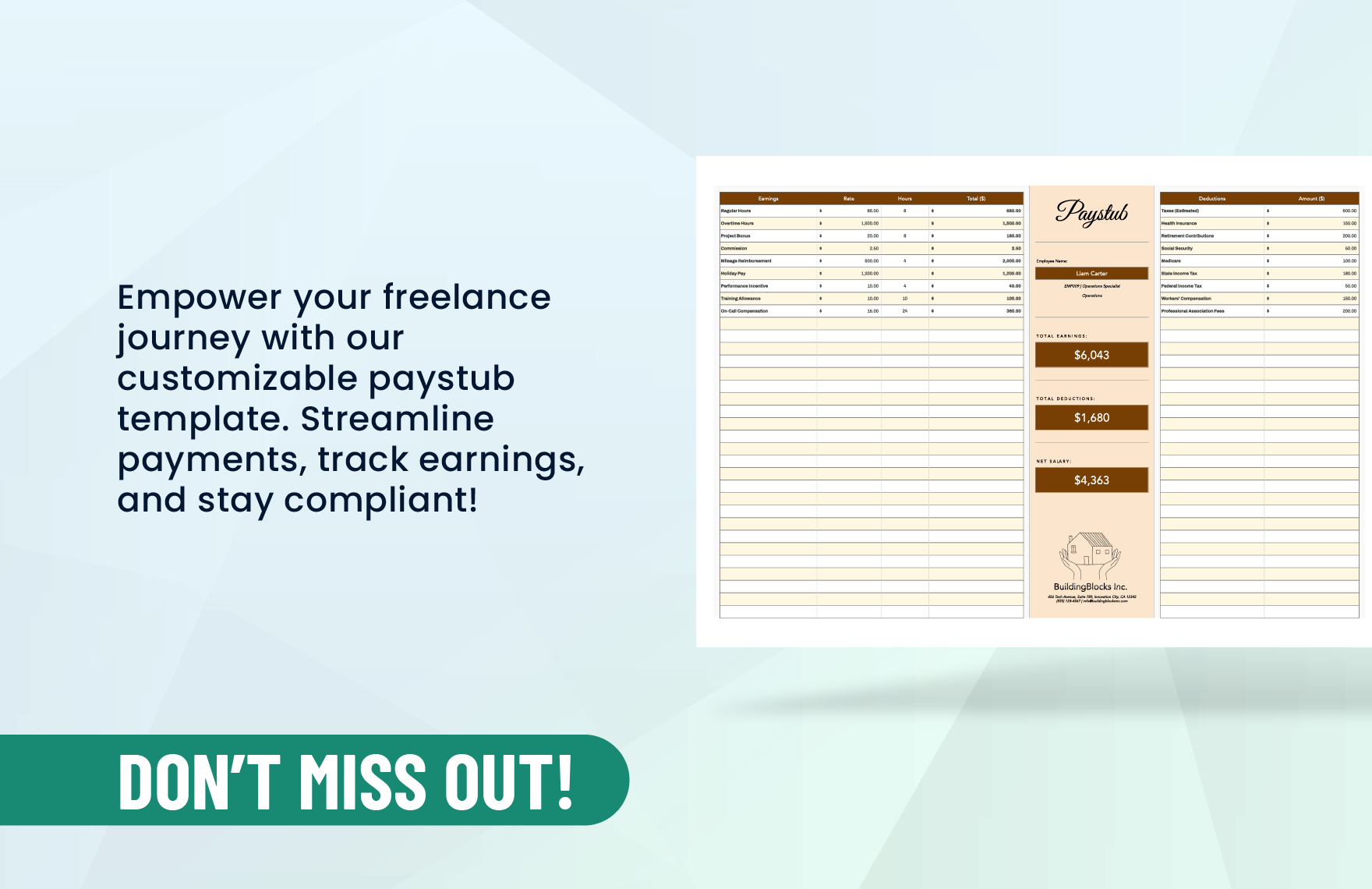 Independent Contractor Paystub Template