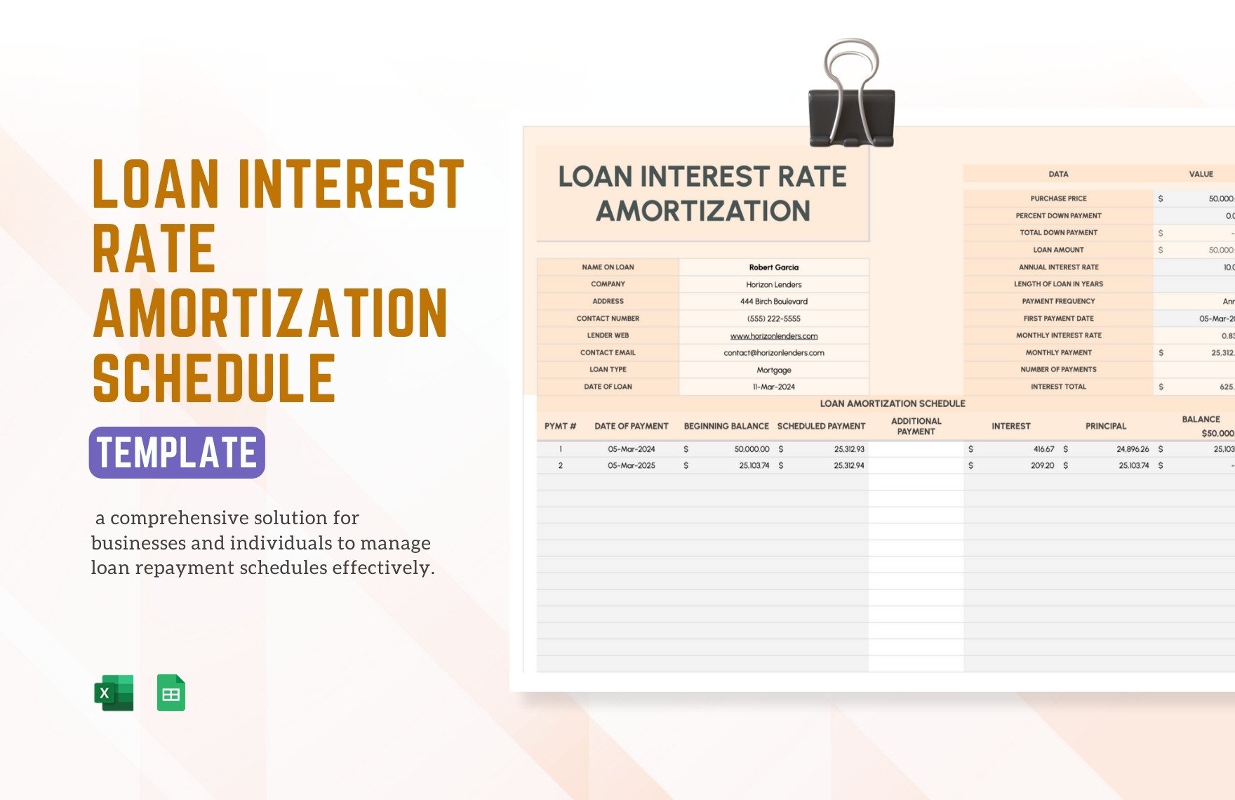Loan Interest Rate Amortization Schedule Template in Excel, Google Sheets