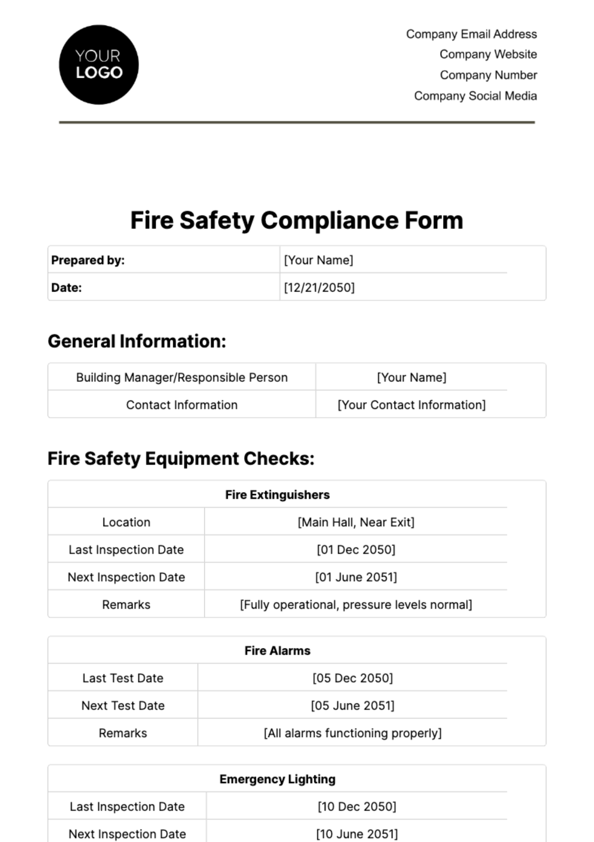 Free Fire Safety Compliance Form Template