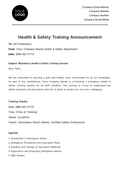 Free Health & Safety Training Announcement Template to Edit Online