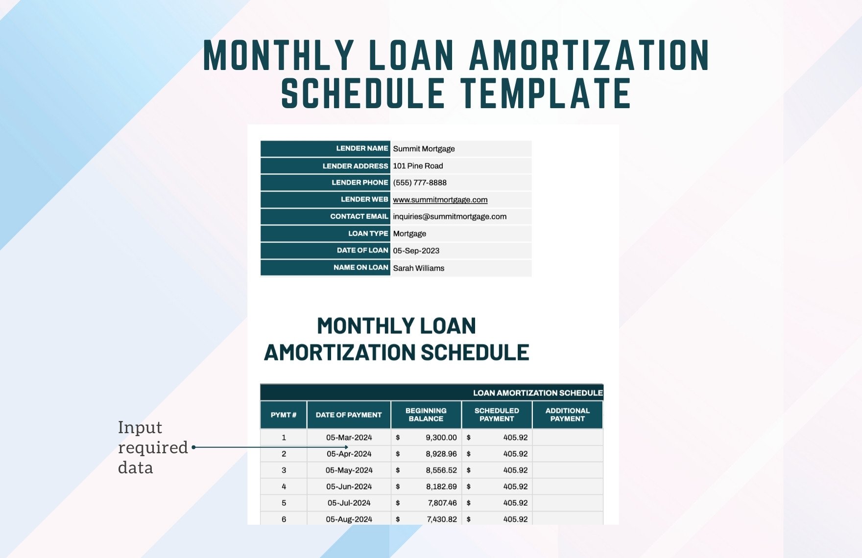 Monthly Loan Amortization Schedule Template