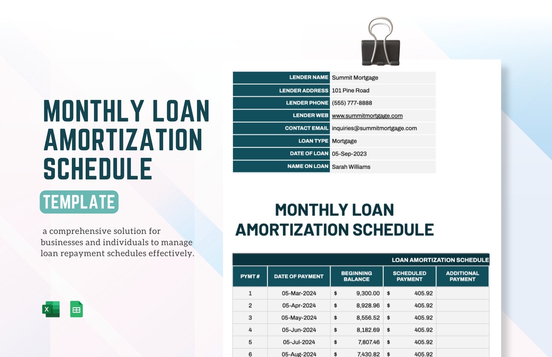 Monthly Loan Amortization Schedule Template in Excel, Google Sheets