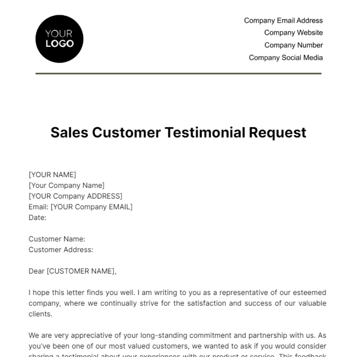 Free Sales Customer Testimonial Request Template