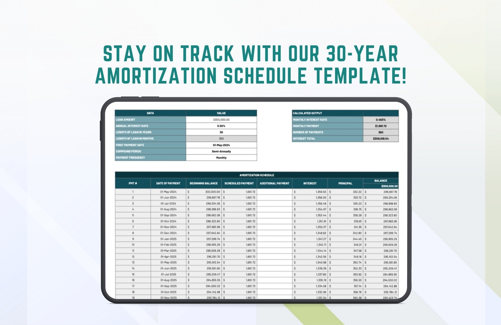 30-Year Amortization Schedule Template