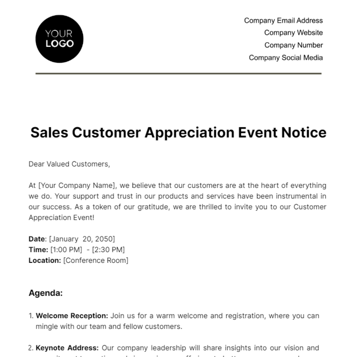 Sales Customer Appreciation Event Notice Template
