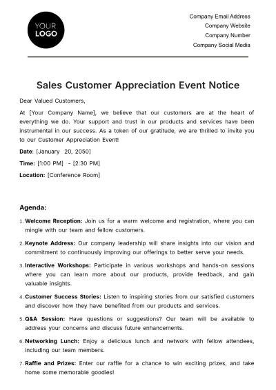 Free Sales Customer Appreciation Event Notice Template to Edit Online