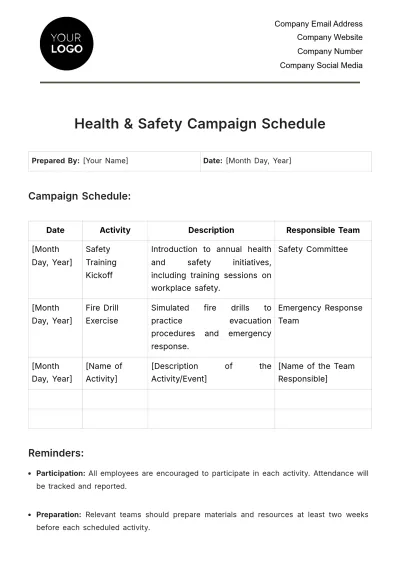 Free Health & Safety Campaign Schedule Template to Edit Online