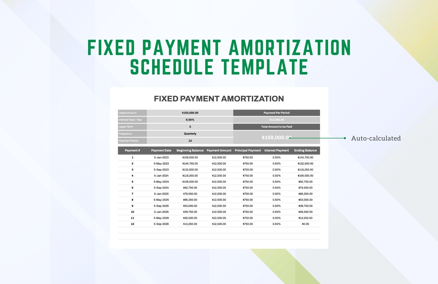 Fixed Payment Amortization Schedule Template