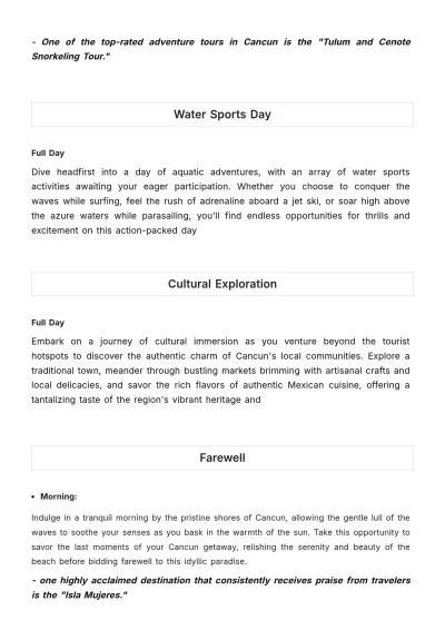 Free 5 Day Cancun Itinerary Template to Edit Online