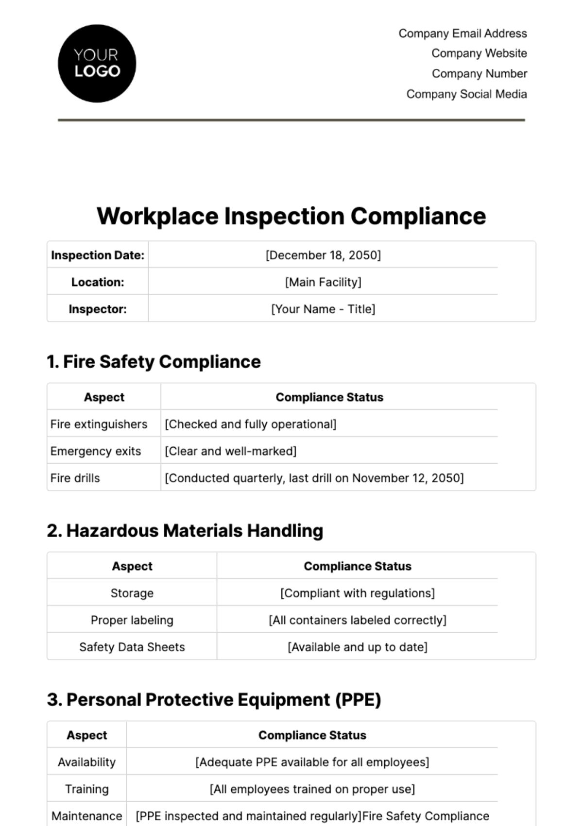 Free Workplace Inspection Compliance Template