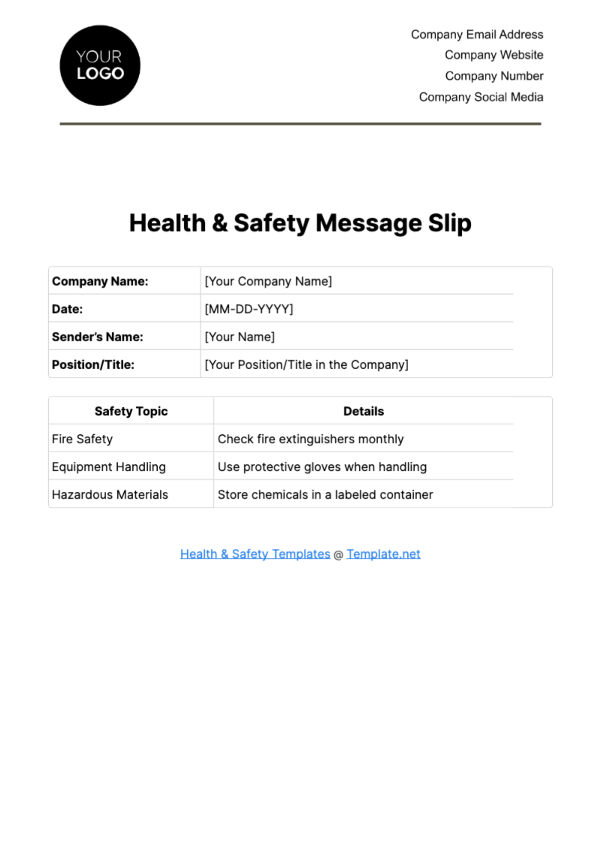 Health & Safety Message Slip Template - Edit Online & Download