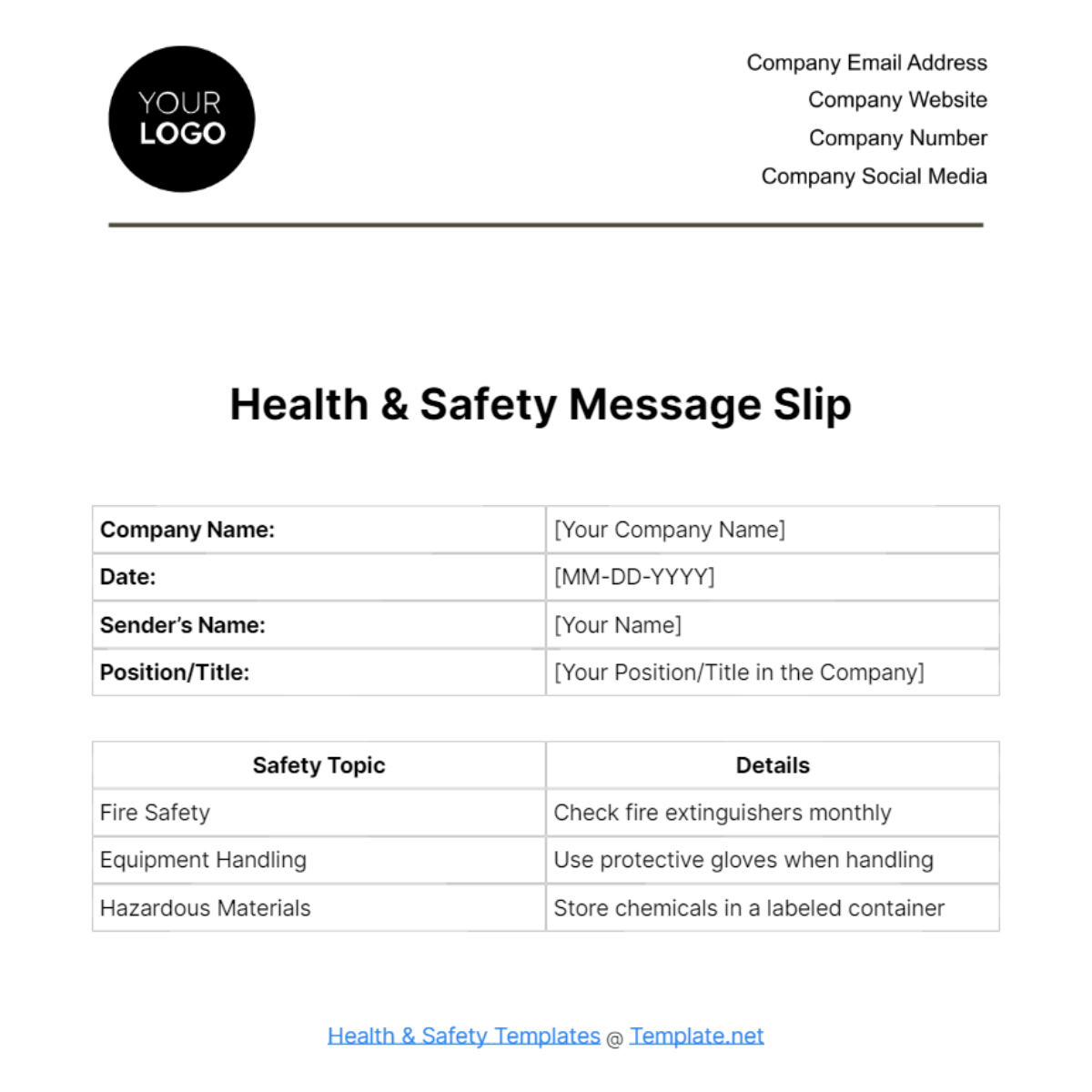 Health & Safety Message Slip Template - Edit Online & Download Example ...