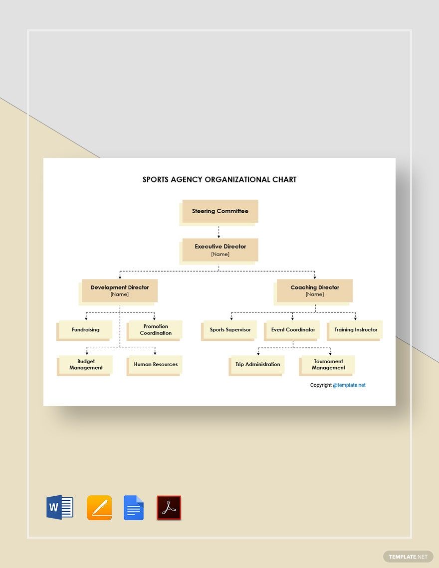 Sports Agency Organizational Chart Template in Word, Google Docs, PDF, Apple Pages