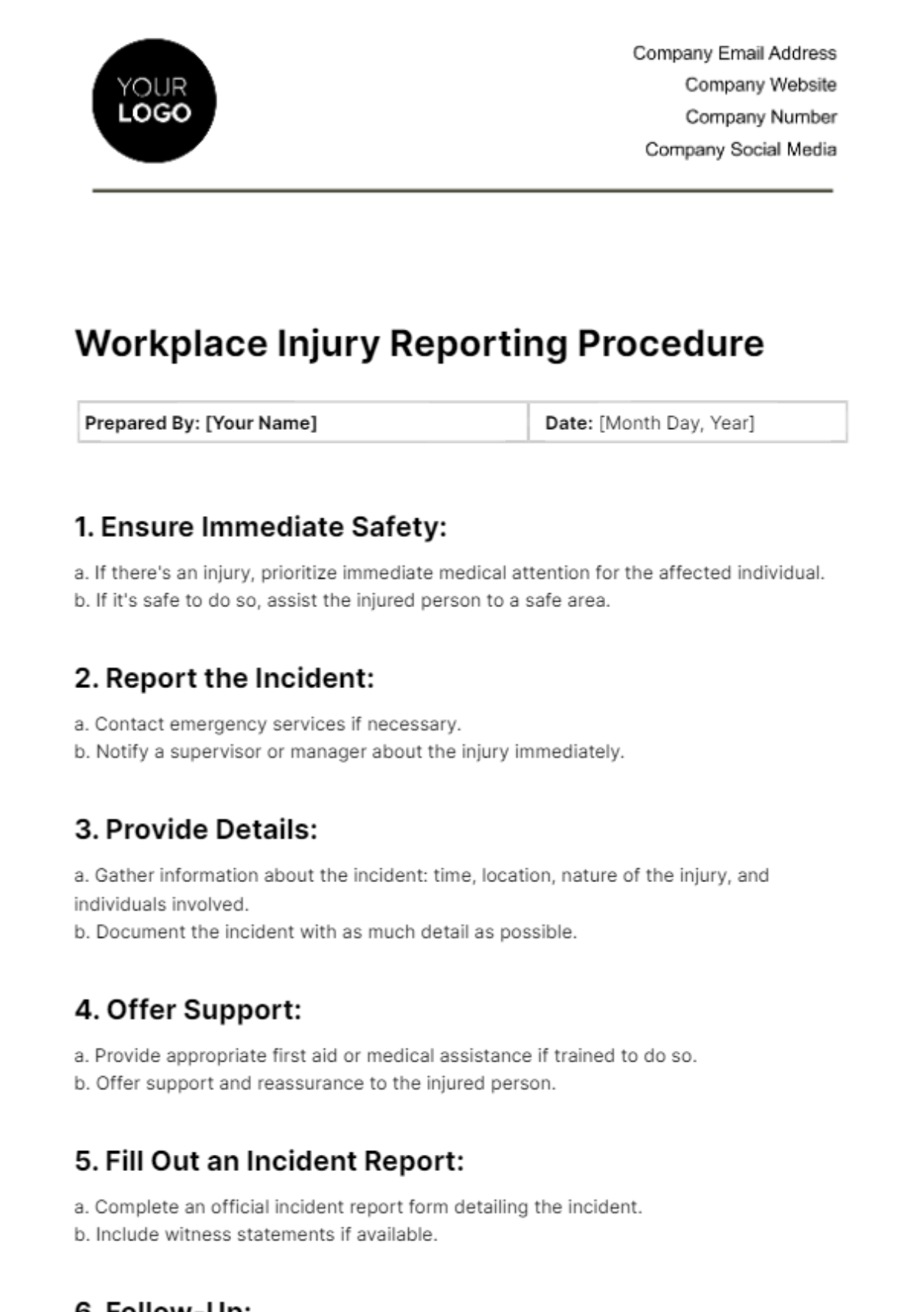 Free Workplace Injury Reporting Procedure Template