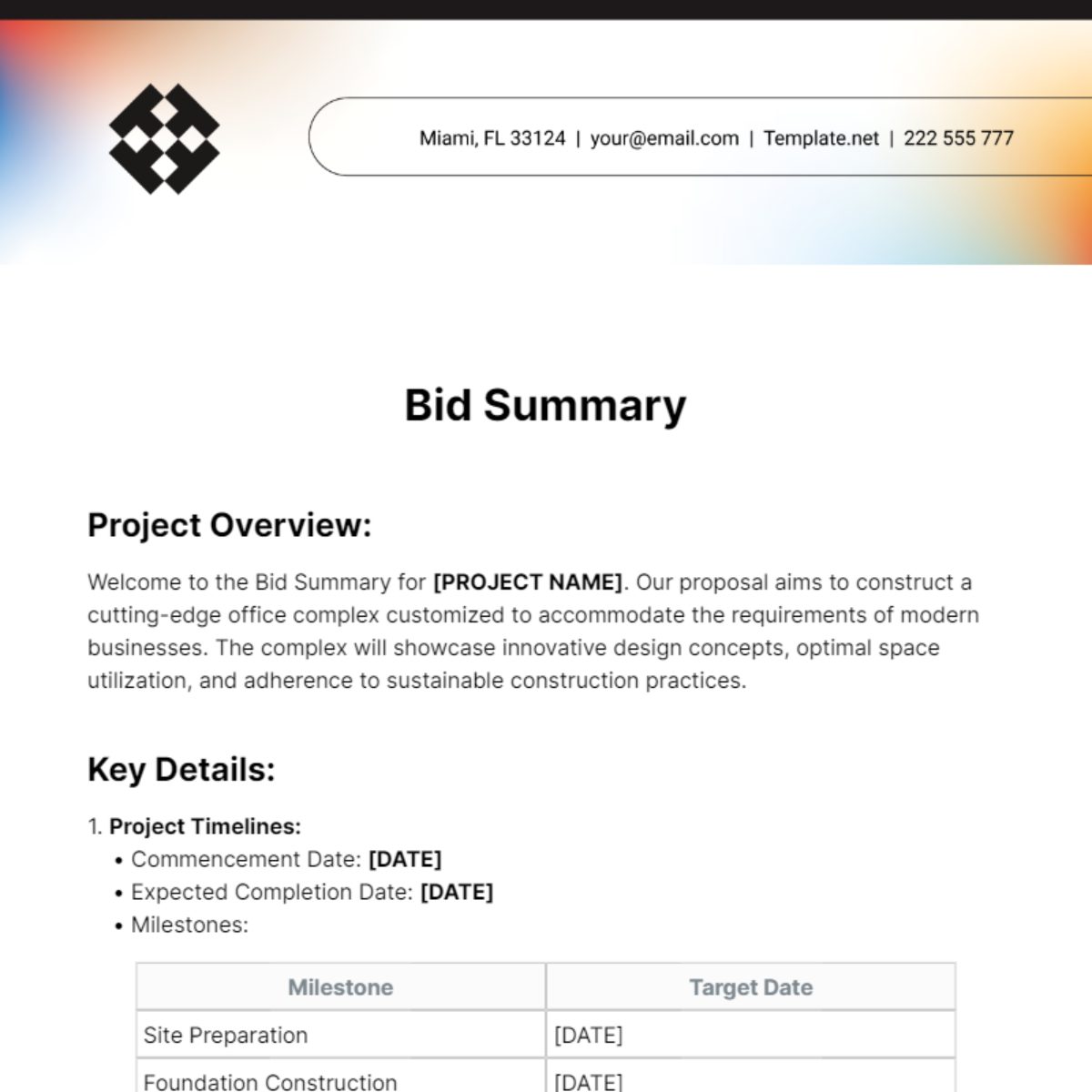 Bid Summary Template - Edit Online & Download