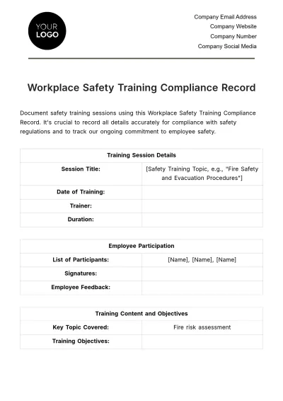 Free Workplace Safety Training Compliance Record Template to Edit Online