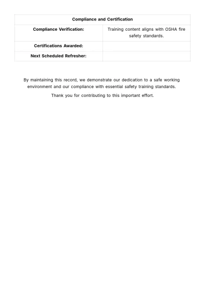 Free Workplace Safety Training Compliance Record Template to Edit Online
