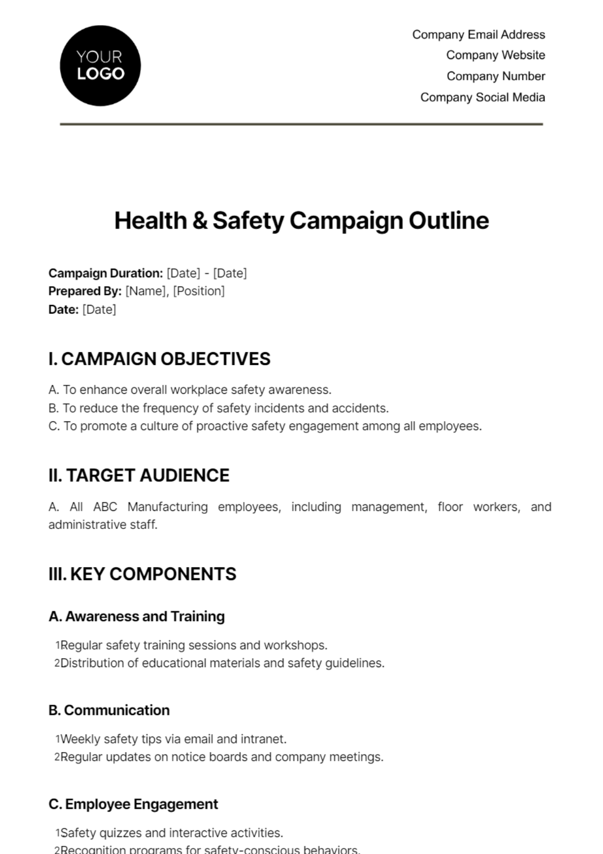 Health & Safety Campaign Outline Template