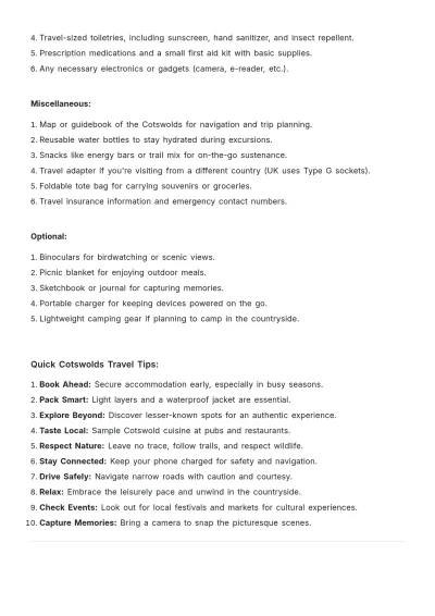 Free Cotswold Itinerary Template to Edit Online