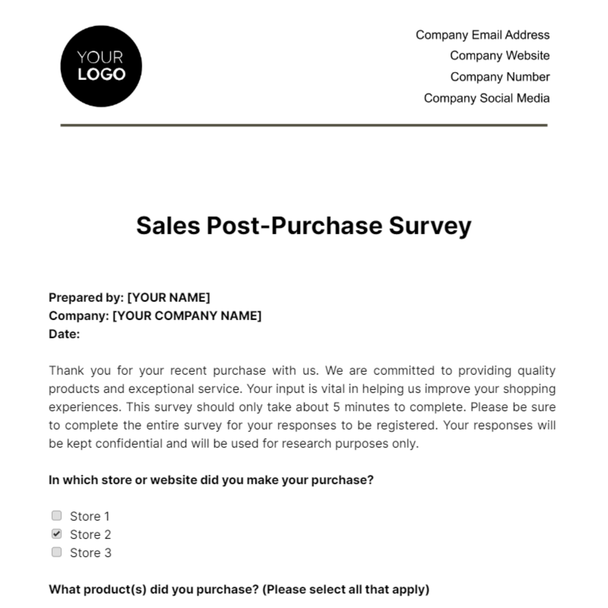 Free Sales Post-Purchase Survey Template