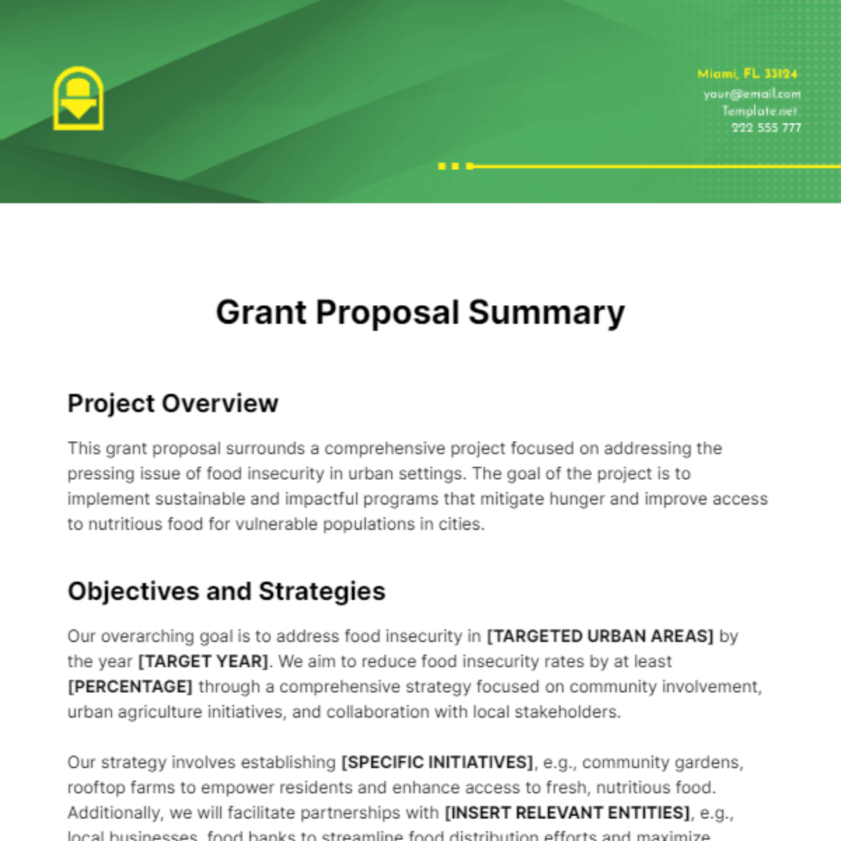 Grant Proposal Summary Template