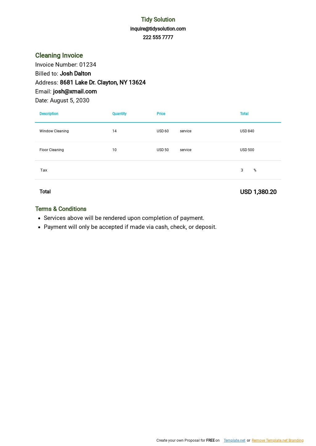 Cleaning Invoice Template Free PDF Google Docs Google Sheets