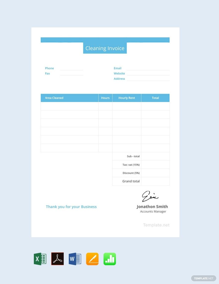 Sample Cleaning Invoice Template in Word, Google Docs, Excel, PDF, Google Sheets, Apple Pages, Apple Numbers