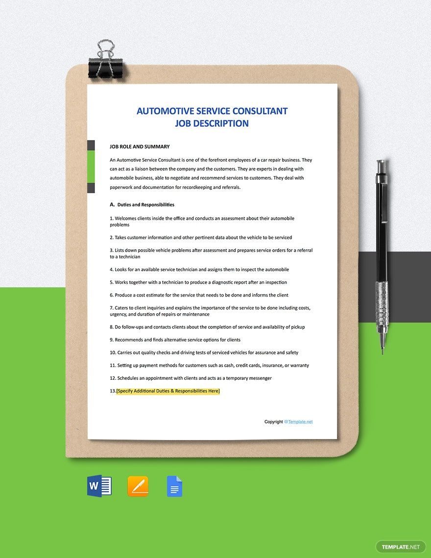 FREE Service Job Description Template Download in Word, Google Docs