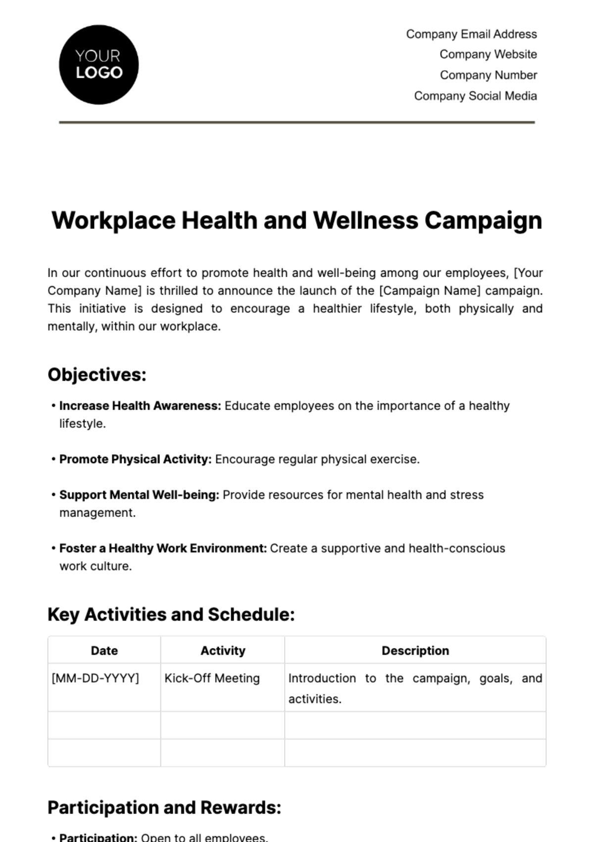 Workplace Health and Wellness Campaign Template