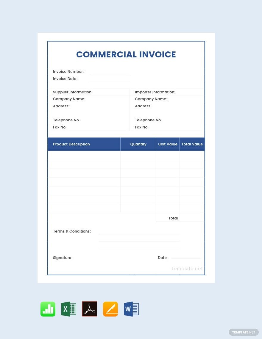 Sample Commercial Invoice Template