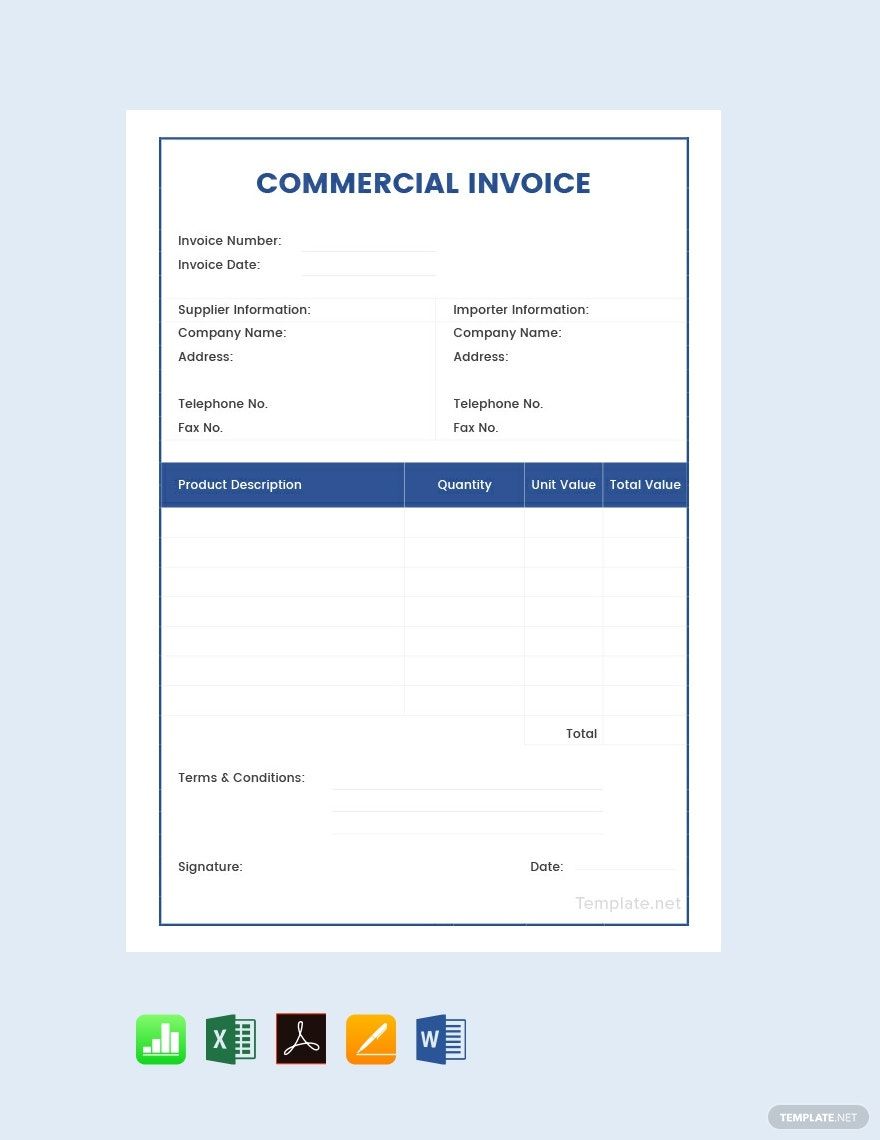 commercial invoice excel template