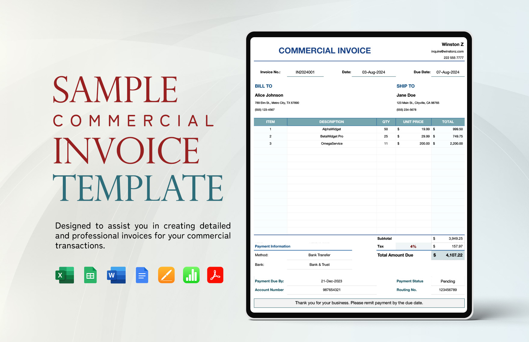 Free Commercial Invoice Templates Editable And Printable Free Commercial Invoice Templates Editable And Printable