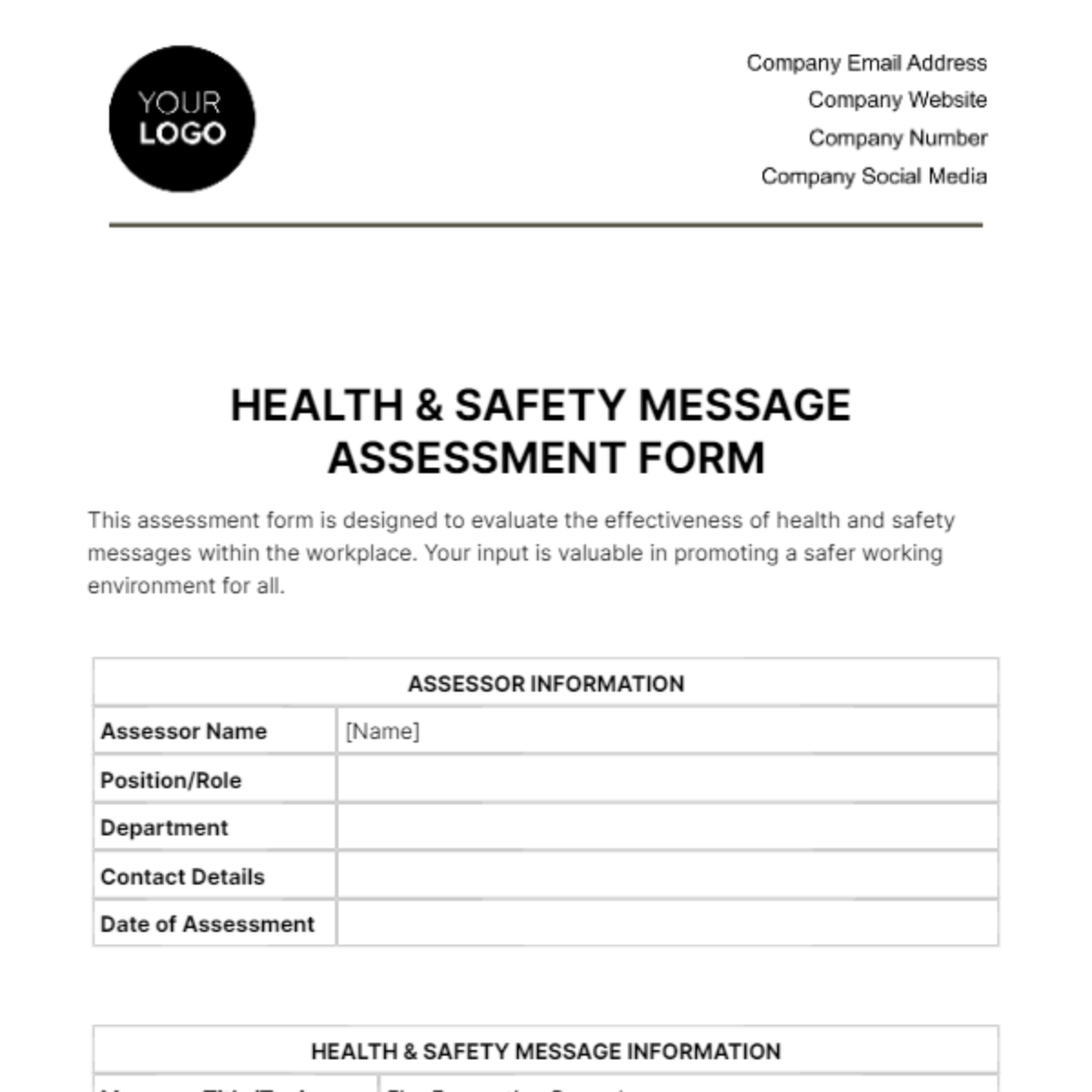 Health & Safety Message Assessment Form Template - Edit Online ...