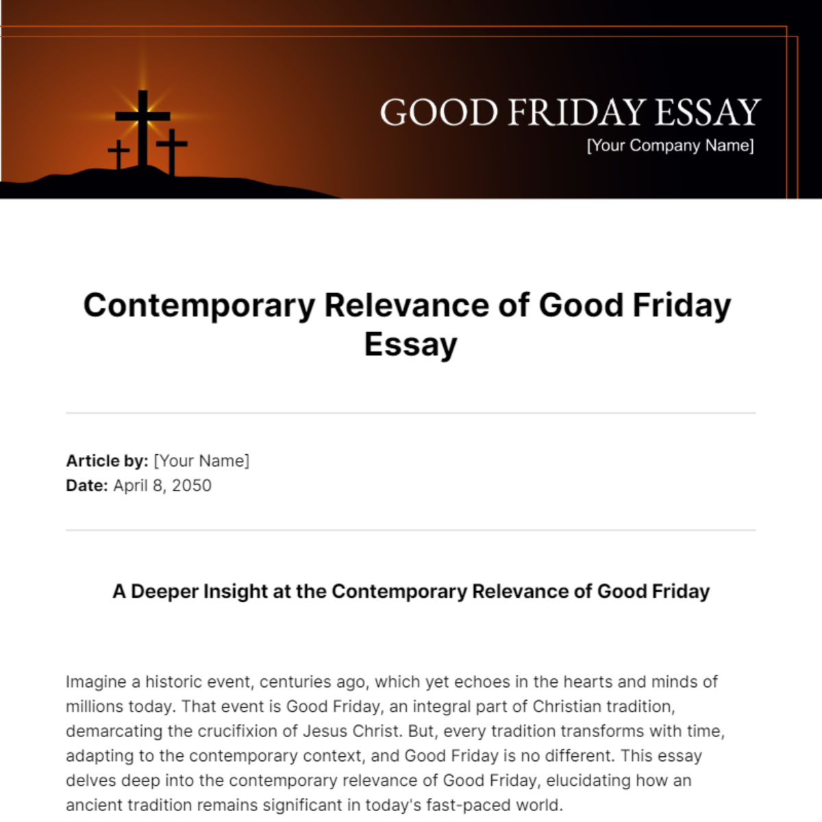 Free Contemporary Relevance of Good Friday Essay Template
