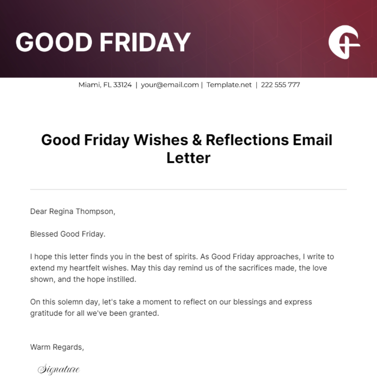 Good Friday Wishes & Reflections Email Letter Template