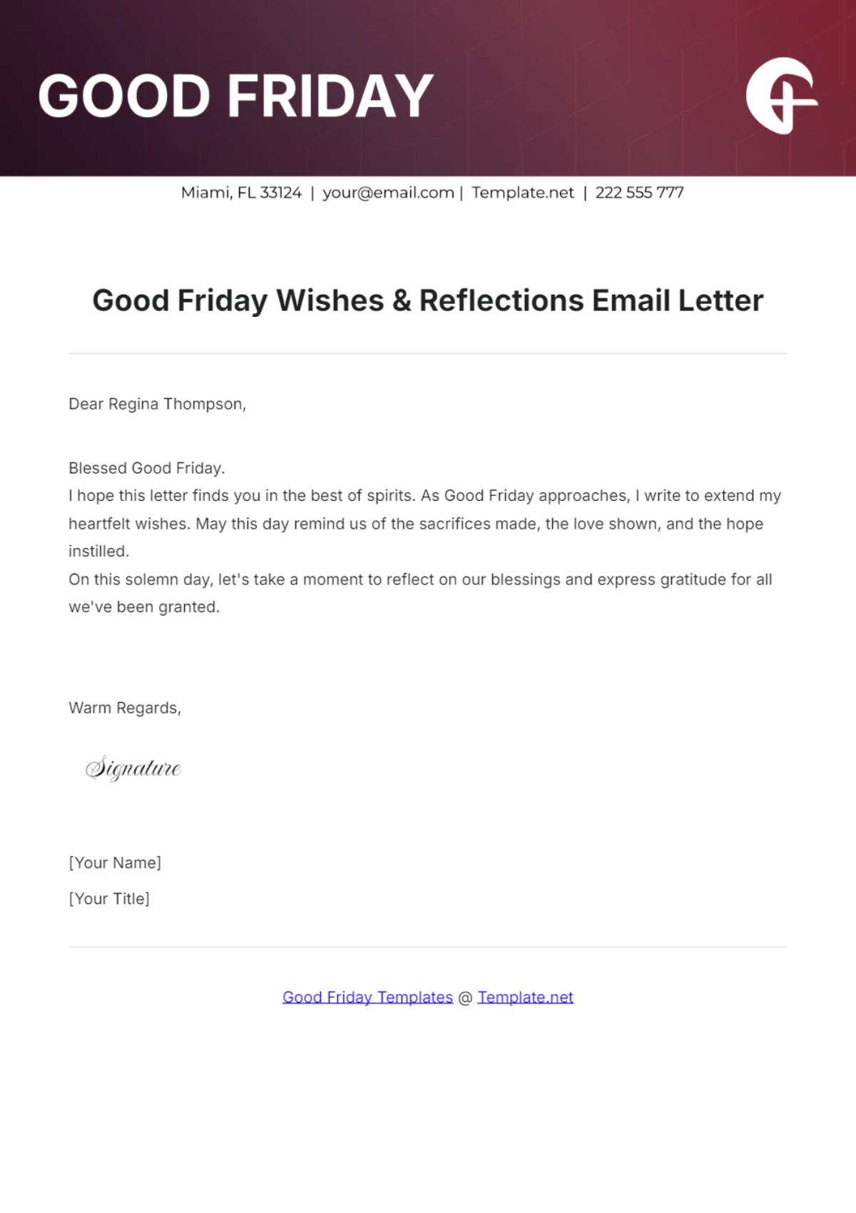 Good Friday Wishes & Reflections Email Letter Template - Edit Online & Download