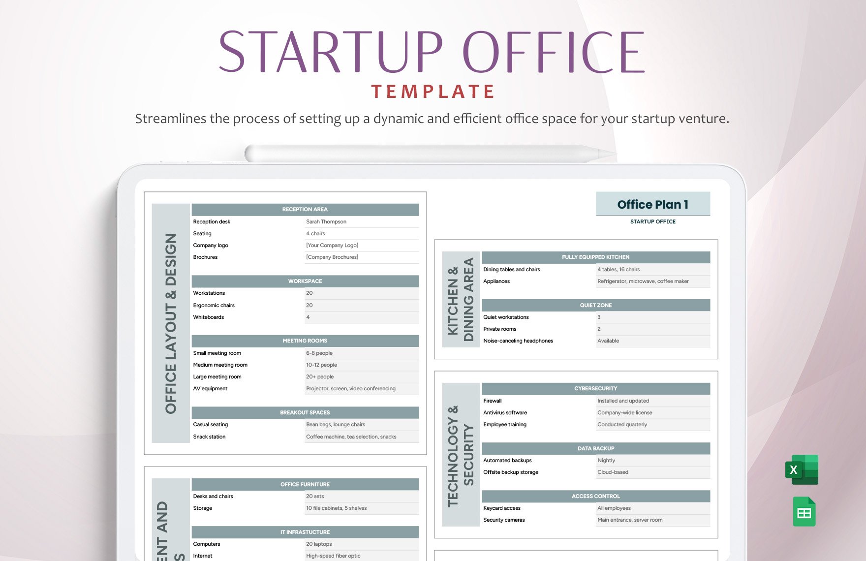 Startup Office Template in Excel, Google Sheets