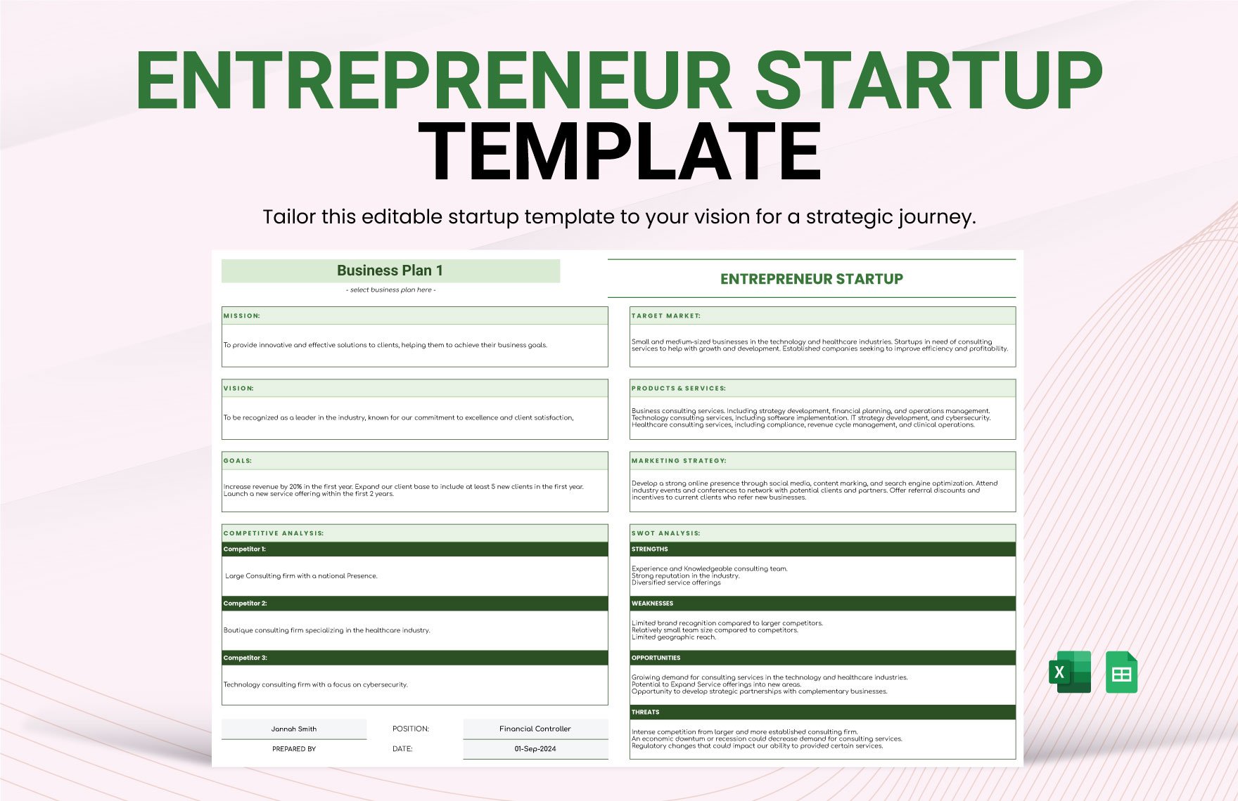 Entrepreneur Startup Template in Excel, Google Sheets