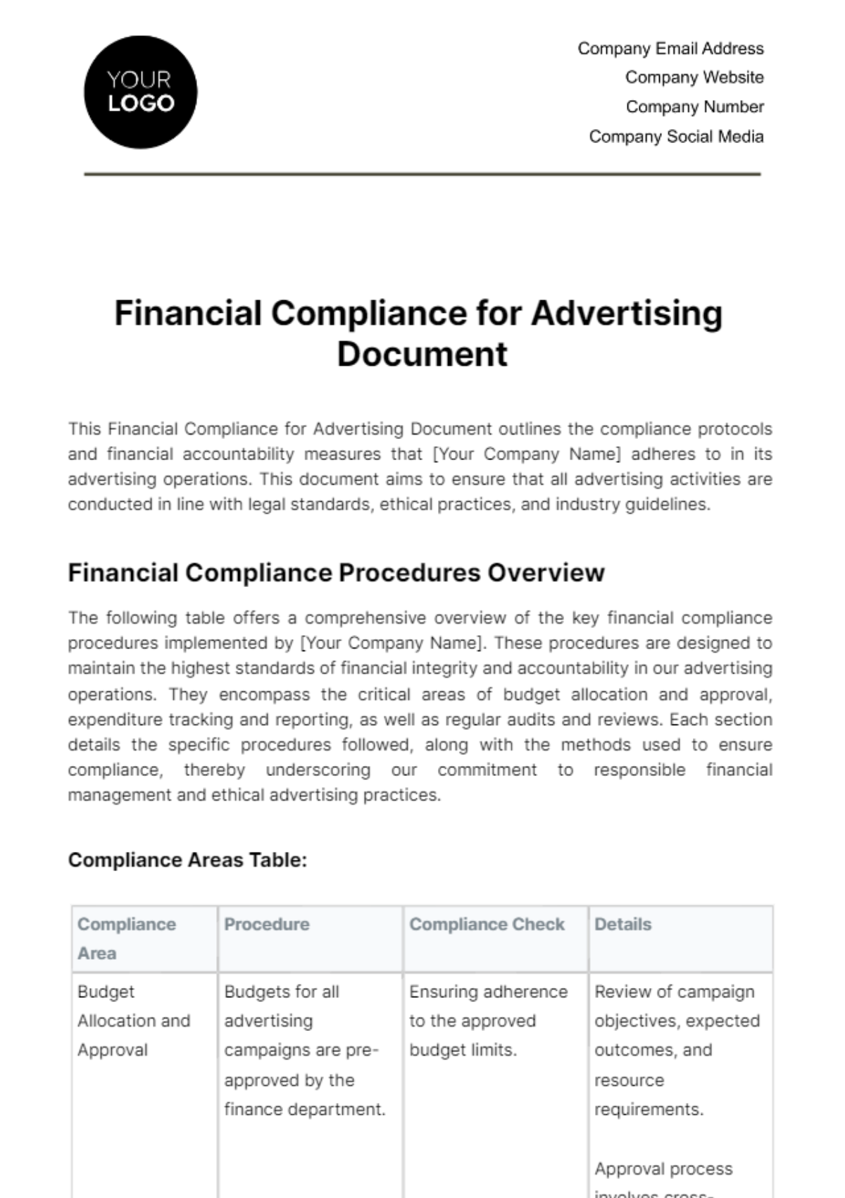 Financial Compliance for Advertising Document Template