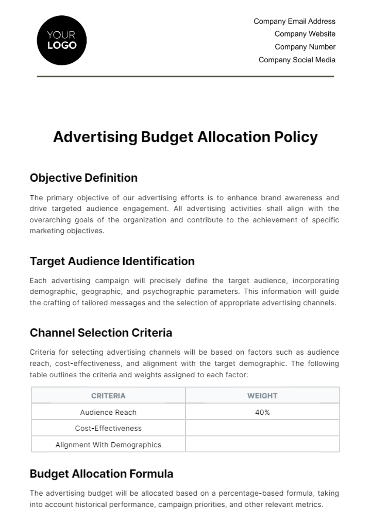 Advertising Budget Allocation Policy Template