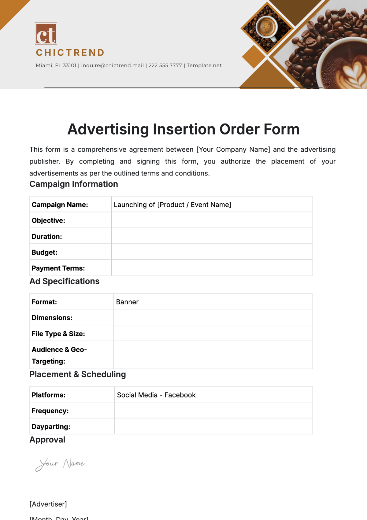 Advertising Insertion Order Form Template - Edit Online & Download