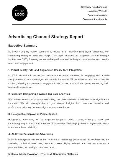 Free Advertising Channel Strategy Report Template to Edit Online