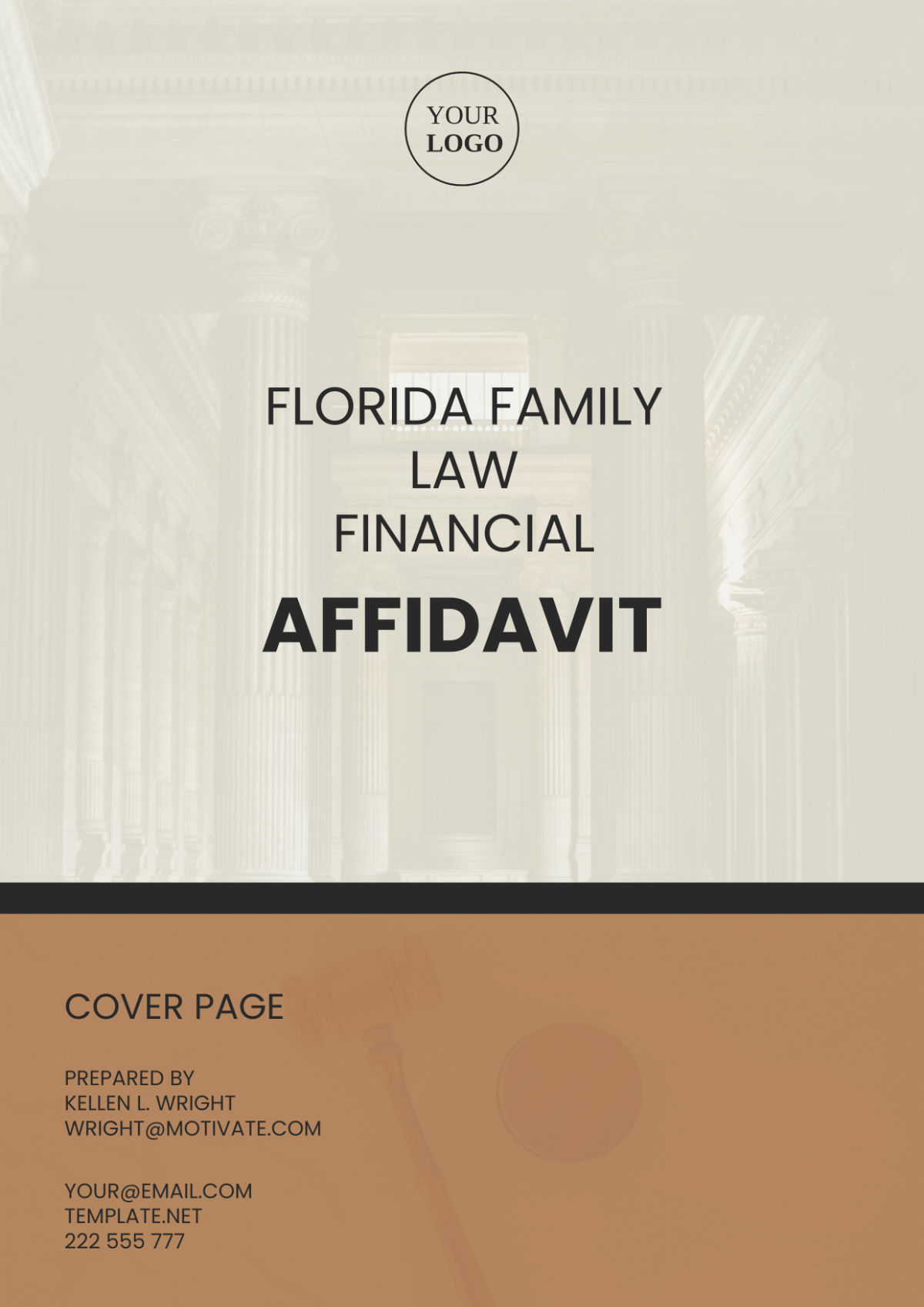 Florida Family Law Financial Affidavit Cover Page Template