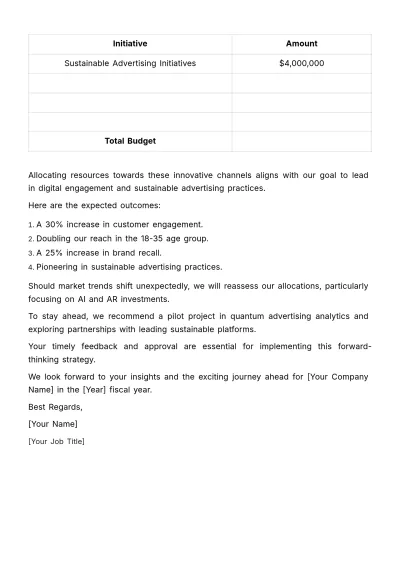 Free Advertising Budget Forecast Memo Template to Edit Online