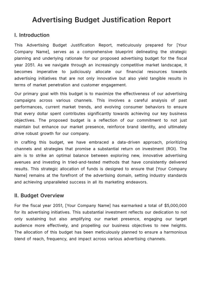 Free Advertising Budget Justification Report Template to Edit Online
