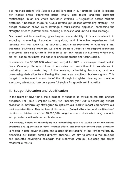 Free Advertising Budget Justification Report Template to Edit Online