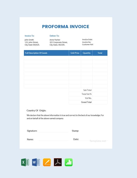 free sample proforma invoice template 440x570
