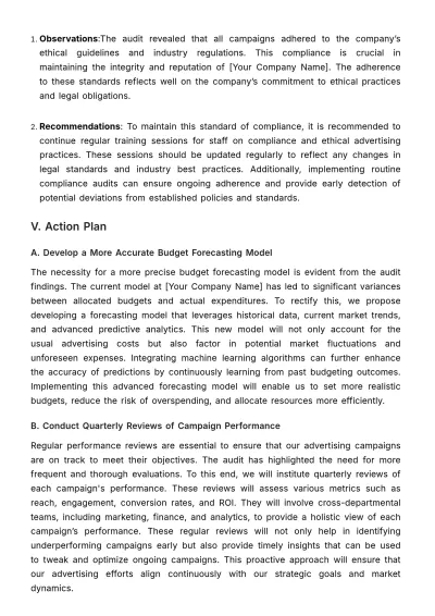 Free Internal Audit Report for Advertising Budgets Template to Edit Online