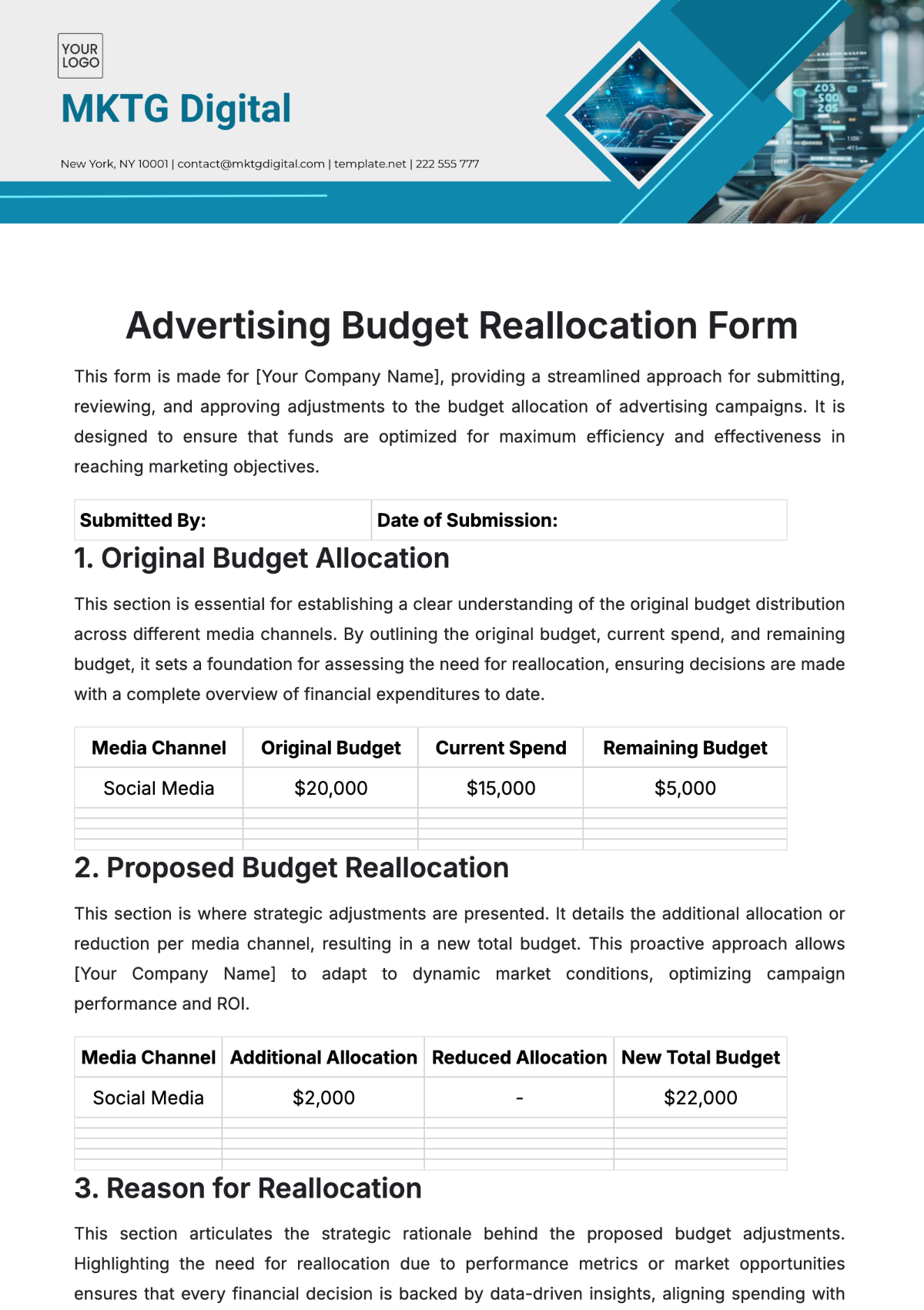 Advertising Budget Reallocation Form Template - Edit Online & Download